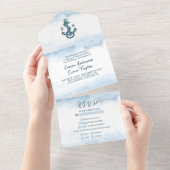 Invitation Tout En Un Ancre d'aquarelle bleu de plage Mariage nautique (Déchirure)
