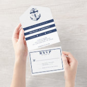 Invitation Tout En Un Ancré en Amour Blanc & Bleu Mariage Ancre (Déchirure)