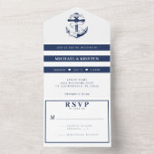 Invitation Tout En Un Ancré en Amour Blanc & Bleu Mariage Ancre (À l'intérieur)