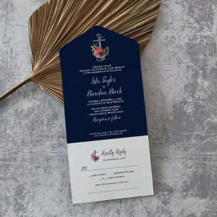 Invitation Tout En Un Ancre florale   Marine Automne Chanson Demander Ma