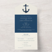 Invitation Tout En Un Ancre nautique Bleu Mariage côtier moderne (À l'intérieur)