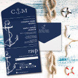 Invitation Tout En Un Ancre nautique Mariage bleu marine<br><div class="desc">Ces invitations de mariage d'Ancres nautiques,  à prix abordable,  sont conçues avec une carte postale RSVP perforée et facile à déchirer. Il suffit de plier chaque carte dans la forme esquissée,  puis sceller et envoyer - aucune enveloppe nécessaire pour l'expédition.</div>