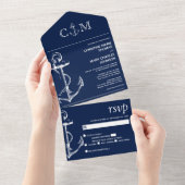 Invitation Tout En Un Ancre nautique Mariage bleu marine (Déchirure)