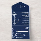 Invitation Tout En Un Ancre nautique Mariage bleu marine (À l'intérieur)