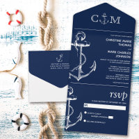 Ancre nautique Mariage Marine Bleu