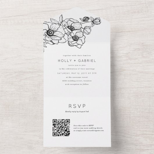 Invitation Tout En Un Anemone Bouquet Mariage Tout en un (À l'intérieur)