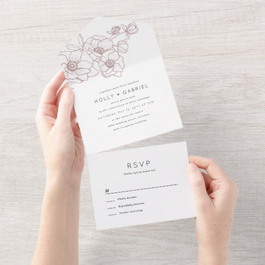 Invitation Tout En Un Anemone Bouquet Mariage Tout en un (Déchirure)
