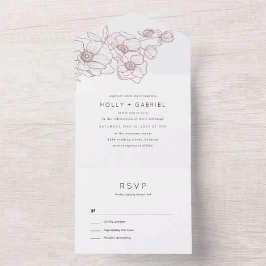 Invitation Tout En Un Anemone Bouquet Mariage Tout en un (À l'intérieur)