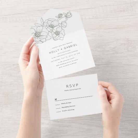 Invitation Tout En Un Anemone Bouquet Mariage Tout en un (Déchirure)