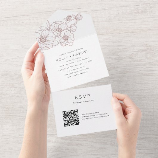 Invitation Tout En Un Anemone Bouquet Mariage Tout en un (Déchirure)
