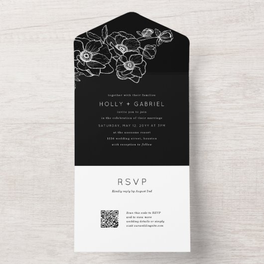 Invitation Tout En Un Anemone Bouquet Mariage Tout en un (À l'intérieur)