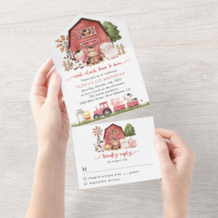 Invitation Tout En Un Animaux de la ferme, Animaux mignons, Grange, Prem