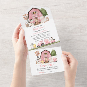 Invitation Tout En Un Animaux de la ferme, Animaux mignons, Grange rose,