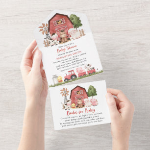 Invitation Tout En Un Animaux de la ferme, Animaux mignons, Grange rouge
