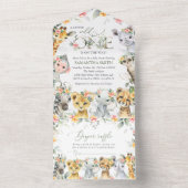 Invitation Tout En Un Animaux de la jungle, Safari, Fleurs, Baby shower (À l'intérieur)