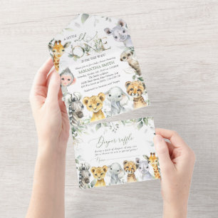 Invitation Tout En Un Animaux de la jungle, Safari, Un sauvage, Baby sho
