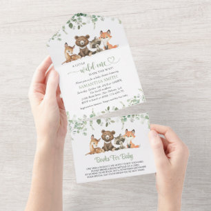 Invitation Tout En Un Animaux des Bois, Fôret, Sauvageon, Baby Shower