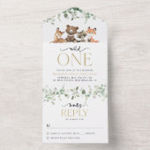 Invitation Tout En Un Animaux des bois, Forêt, Un sauvage, Premier anniv (À l'intérieur)
