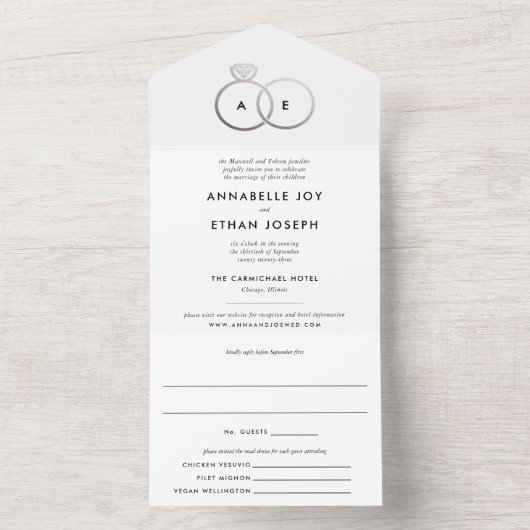 Invitation Tout En Un Anneaux d'argent moderne Mariage blanc (À l'intérieur)