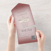 Invitation Tout En Un Anneaux mariages Moderne Bourgogne Code QR (Déchirure)