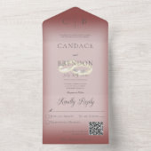 Invitation Tout En Un Anneaux mariages Moderne Bourgogne Code QR (À l'intérieur)