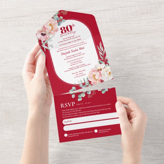 Invitation Tout En Un Anniversaire bilingue vietnamien (Déchirure)