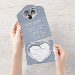 Invitation Tout En Un Anniversaire de mariage 25 ans noces d'argent fête