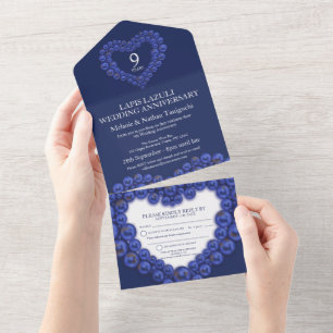 Invitation Tout En Un Anniversaire de mariage 9 ans fête bleu