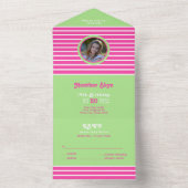 Invitation Tout En Un Anniversaire Pink ⎮ Blanc Vert (À l'intérieur)