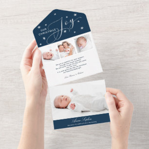 Invitation Tout En Un Annonce de naissance de Noël avec 4 photos mignonn