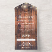 Invitation Tout En Un Antler Rustic String Lights Mariage Réception (À l'intérieur)