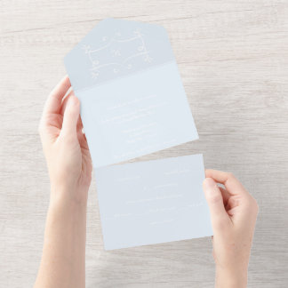 Invitation Tout En Un Antoinette Bleu Élégant Emblème Filigrane