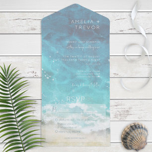 Invitation Tout En Un Aqua Aqua Watercolor Beach & Sea Dinner