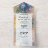 Invitation Tout En Un Aqua Blue Cream Peacock Feathers (À l'intérieur)