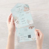Invitation Tout En Un Aqua Ocean Shells QR Code Mariage (Déchirure)