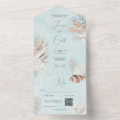Invitation Tout En Un Aqua Ocean Shells QR Code Mariage (À l'intérieur)