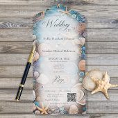 Invitation Tout En Un Aqua Seashell Rustic Beach Code QR