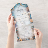Invitation Tout En Un Aqua Seashell Rustic Beach Dîner (Déchirure)