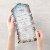 Invitation Tout En Un Aqua Seashell Rustic Beach Pas de dîner (Déchirure)
