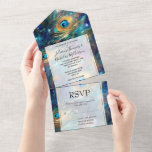 Invitation Tout En Un Aqua Turquoise Gold Peacock Feathers<br><div class="desc">Aqua Turquoise Gold Peacock Feathers</div>