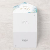 Invitation Tout En Un Aquarelle Abstraite bleue Elégant Mariage or (Dehors)