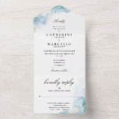 Invitation Tout En Un Aquarelle Abstraite bleue Mariage élégant (À l'intérieur)