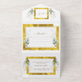 Invitation Tout En Un Aquarelle Airy Greenery Gold Foil Mariage (Dehors)
