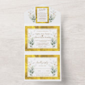 Invitation Tout En Un Aquarelle Airy Greenery Gold Foil Mariage (À l'intérieur)
