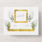 Invitation Tout En Un Aquarelle Airy Greenery Gold Foil Mariage (Verso)