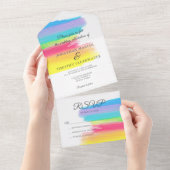 Invitation Tout En Un Aquarelle arc-en-ciel Mariage été avec RSVP chic (Déchirure)