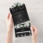 Invitation Tout En Un Aquarelle bat mitzvah noir Argent Script Floral<br><div class="desc">Soyez fier, réjouissez-vous et présentez ce jalon de votre Bat mitzvah préféré avec cette invitation tout-en-un sophistiquée, moderne et personnalisée pour un événement à retenir. Une aquarelle florale chic, étonnante, blanche et fausse parties scintillant argentée, une typographie de scénario de feuille d'argent faux et blanc sans serif type superposent un...</div>