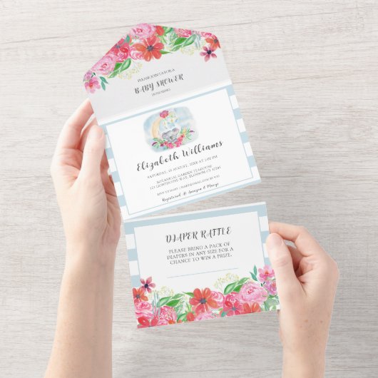 Invitation Tout En Un Aquarelle Bébé Koala Avec Lune Tout En Un (Déchirure)