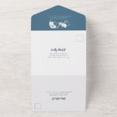 Invitation Tout En Un Aquarelle bleu bleu foncé Mariage à script (Dehors)