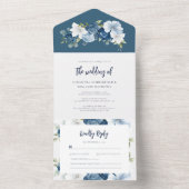 Invitation Tout En Un Aquarelle bleu bleu foncé Mariage à script (À l'intérieur)